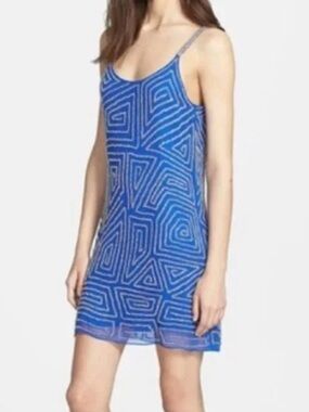 Parker Electric Blue Geometric Print Slip Mini Dress